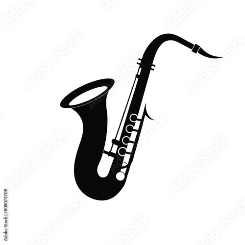 Stylish Saxophone Silhouette Vector Illustration, Classic Black Saxophone Icon for Music Projects