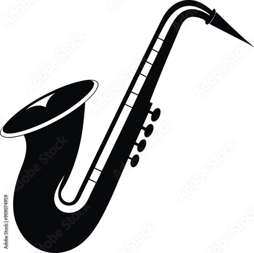 Stylish Saxophone Silhouette Vector Illustration, Classic Black Saxophone Icon for Music Projects