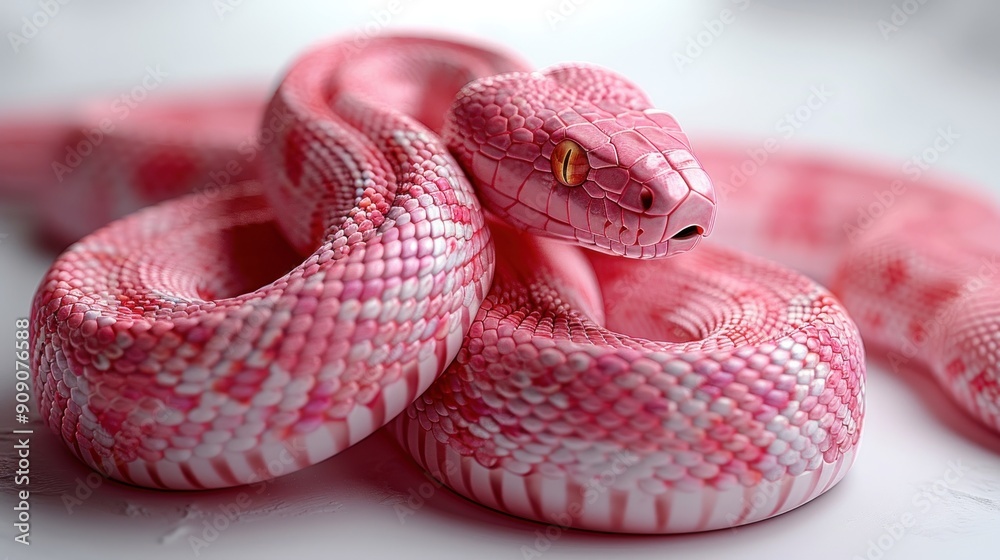 Fototapeta premium A striking pink snake rests gracefully, showcasing its unique scales and vibrant color