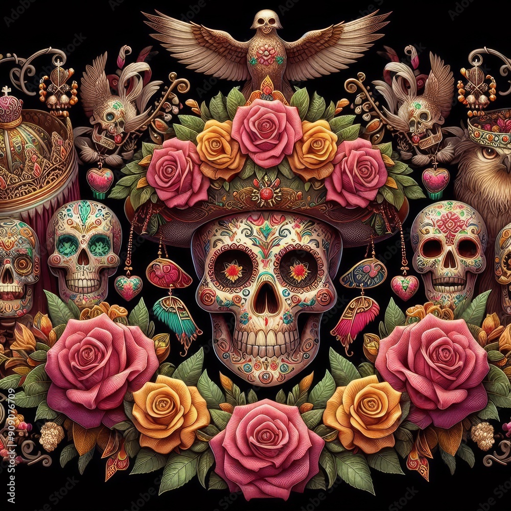 Dia de Muertos attributes detailed in photo realistic style
Dia de Muertos attributes detailed in photo realistic style