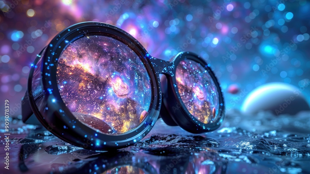 Gazing at the universe, mesmerizing colors swirl in vibrant cosmic reflections Gazing at the universe, mesmerizing colors swirl in vibrant cosmic reflections