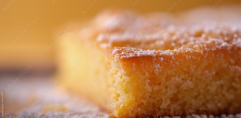 Freshly Baked Yellow Cake Topped With Powdered Sugar on Wooden Surface Freshly Baked Yellow Cake Topped With Powdered Sugar on Wooden Surface