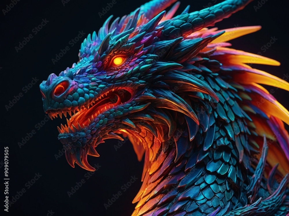 Fototapeta premium Abstract neon light Dragon wallpaper, glowing space background