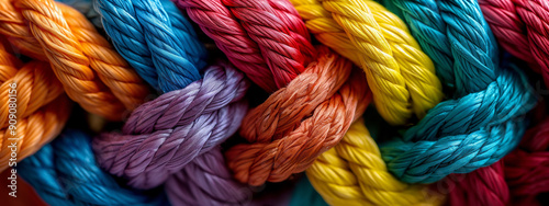 Colorful ropes intricately woven together