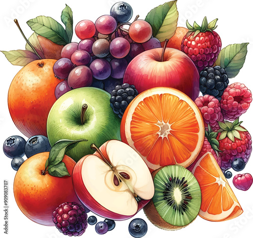 a collection of Watercolor Fruit and vegetable Vector Illustrator Artwork