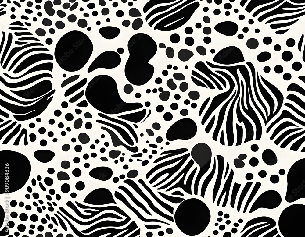Fototapeta premium Cow Texture Animal Print Seamless Pattern Black and White Shapes