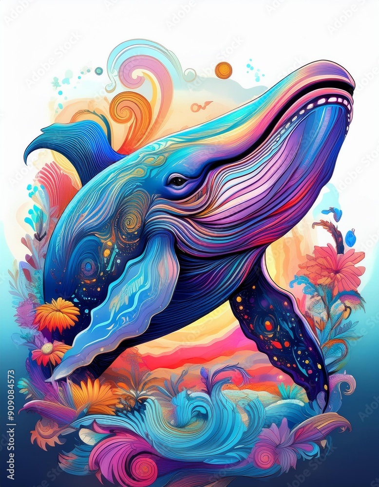 Psychadelic theme Whale. Spirit Animal guide illustration Psychadelic theme Whale. Spirit Animal guide illustration