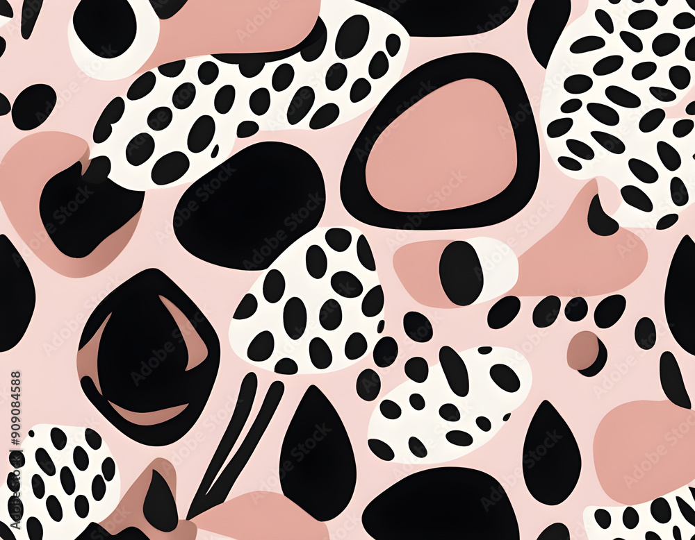 Fototapeta premium Retro texture animal print seamless pattern with captivating black and pink shapes