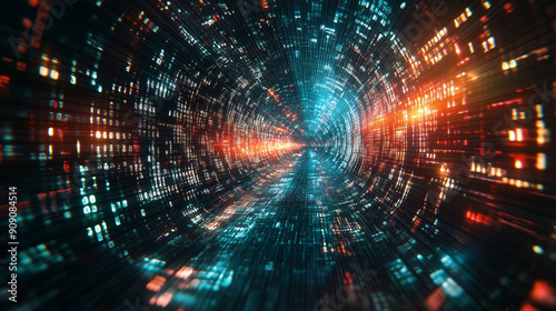 Abstract Digital Landscape with Colorful Particles - Futuristic  Technology  Data
