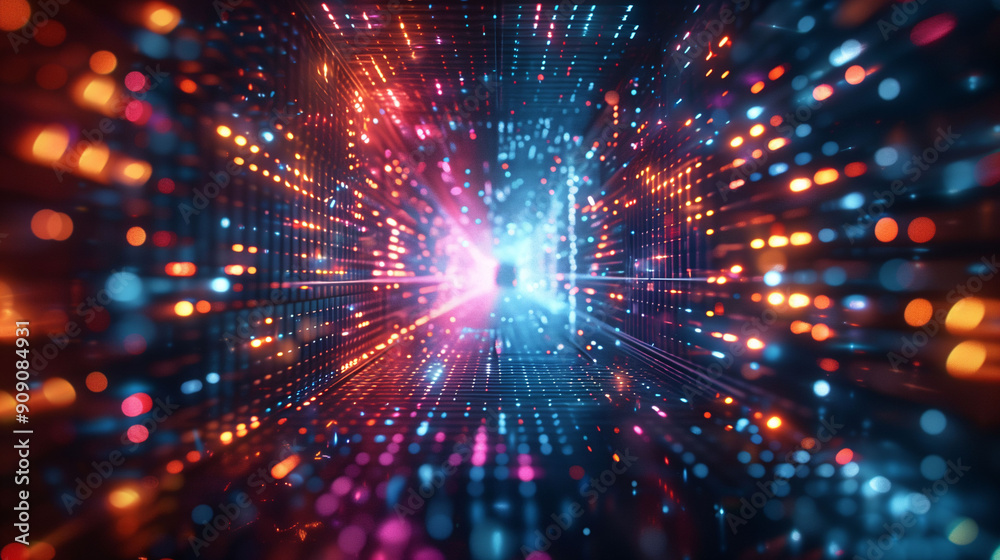 Abstract Digital Landscape with Colorful Particles - Futuristic, Technology, Data Abstract Digital Landscape with Colorful Particles - Futuristic, Technology, Data