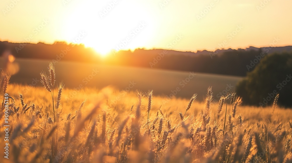 Sunset Over Autumn Fields During Golden Hour on White Background Sunset Over Autumn Fields During Golden Hour on White Background
