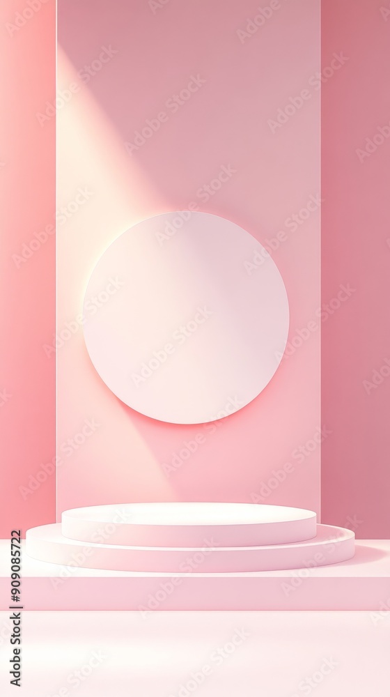 Pink minimalistic podium with circle background, abstract geometric concept Pink minimalistic podium with circle background, abstract geometric concept