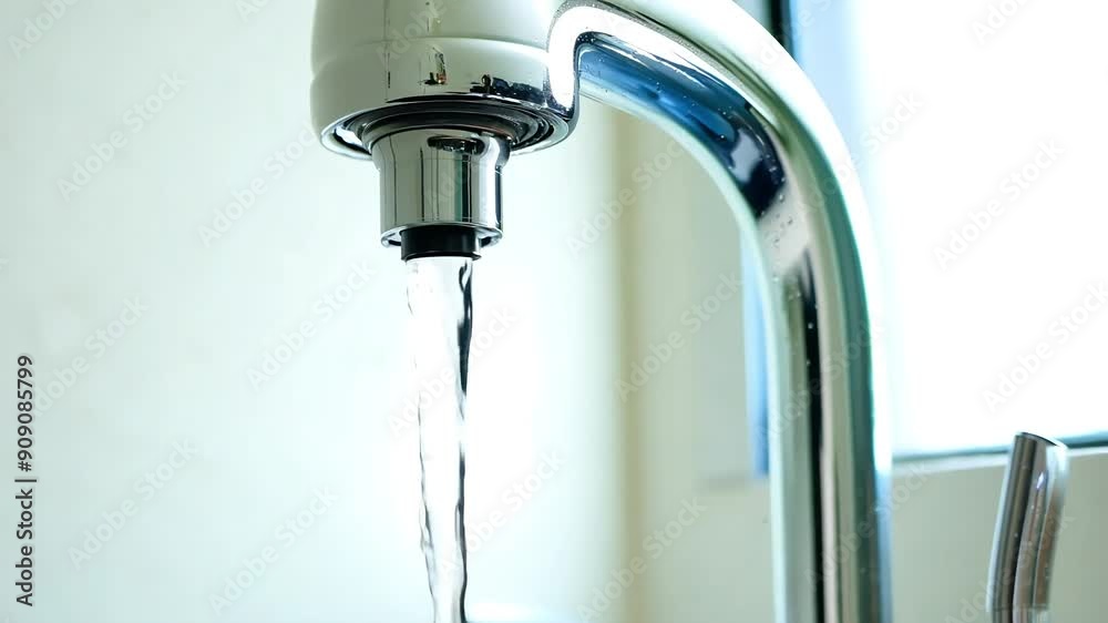 Crystal Clear Flow: A modern faucet pours a steady stream of fresh water, emphasizing purity and resource conservation. Crystal Clear Flow: A modern faucet pours a steady stream of fresh water, emphasizing purity and resource conservation.