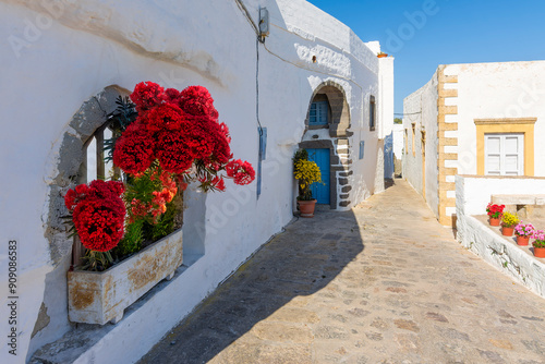 Fototapeta Naklejka Na Ścianę i Meble -  Chora Village old street view in Patmos Island