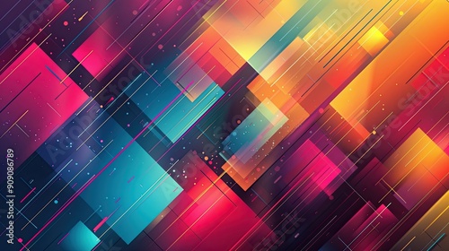 An abstract digital design with bright, geometric shapes and vibrant color gradients