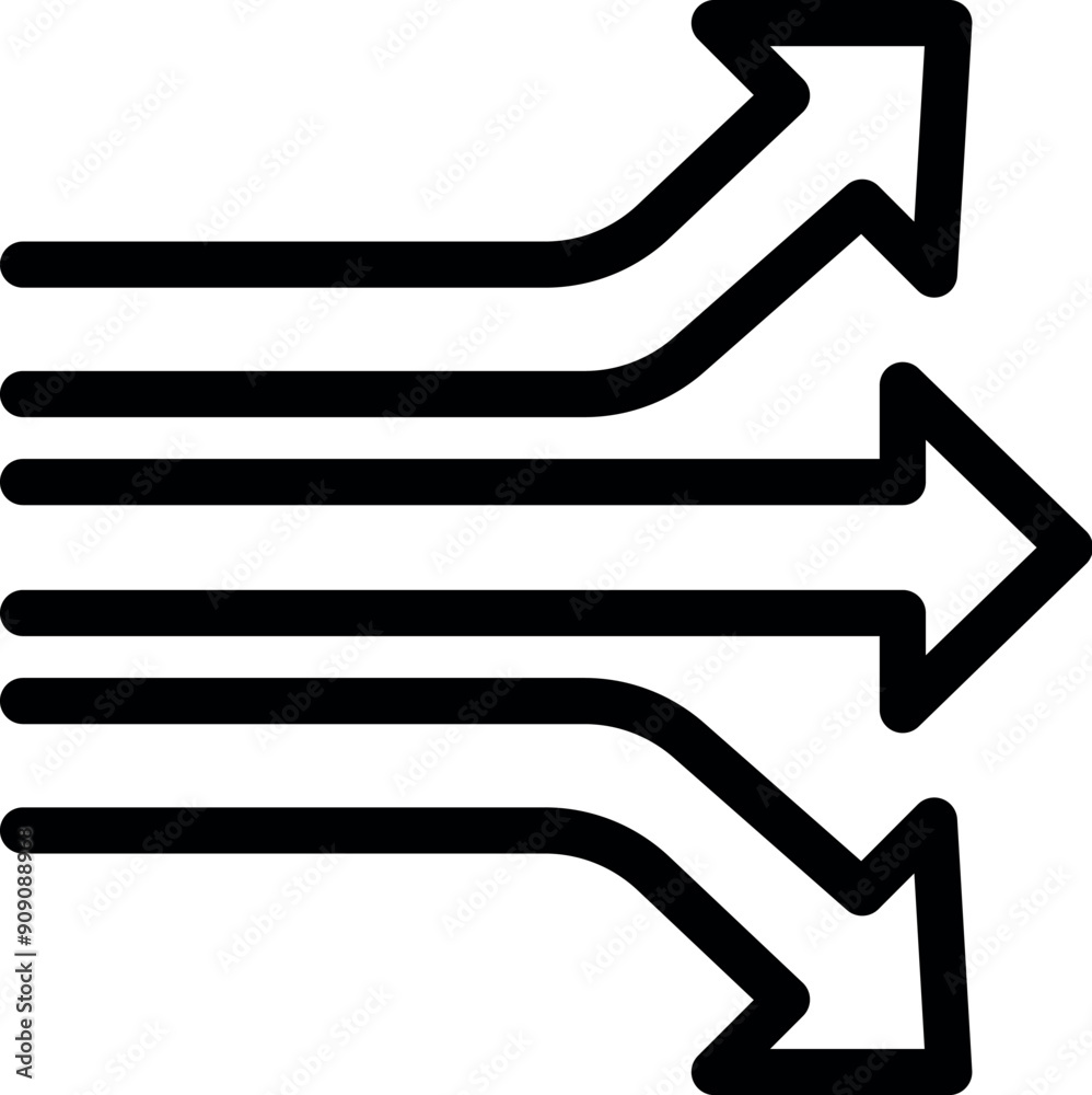 Minimalist illustration featuring four black arrows changing direction, symbolizing choices, paths, and decision making Minimalist illustration featuring four black arrows changing direction, symbolizing choices, paths, and decision making