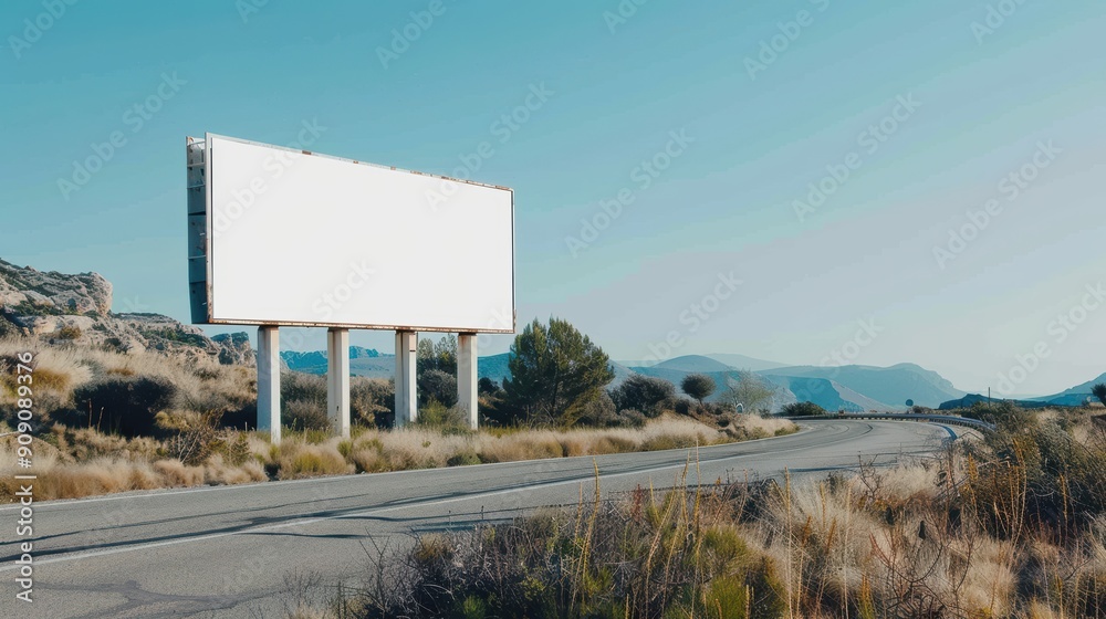 Minimalist White Billboard on Roadside with Clear Sky Background Minimalist White Billboard on Roadside with Clear Sky Background