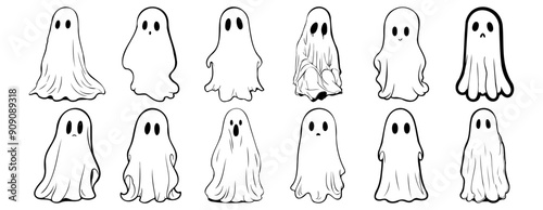 Ghost silhouettes set, pack of vector silhouette design, isolated background