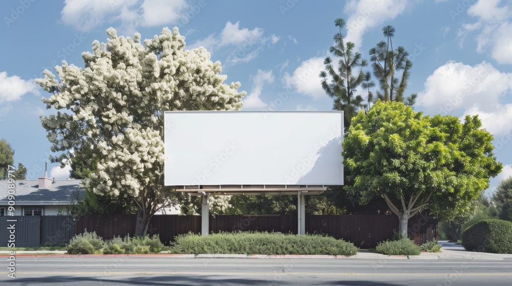 Fototapeta premium Minimalist White Billboard in a Quiet Residential Neighborhood