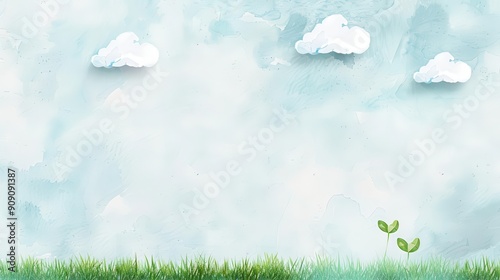 Refreshing watercolor scene with dynamic sky and floating clouds