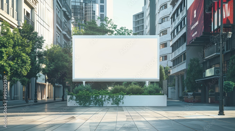 Minimalist White Billboard Display in Urban Square Minimalist White Billboard Display in Urban Square