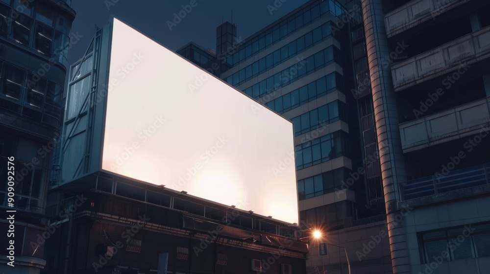 Blank White Billboard Display near Cinema Entrance