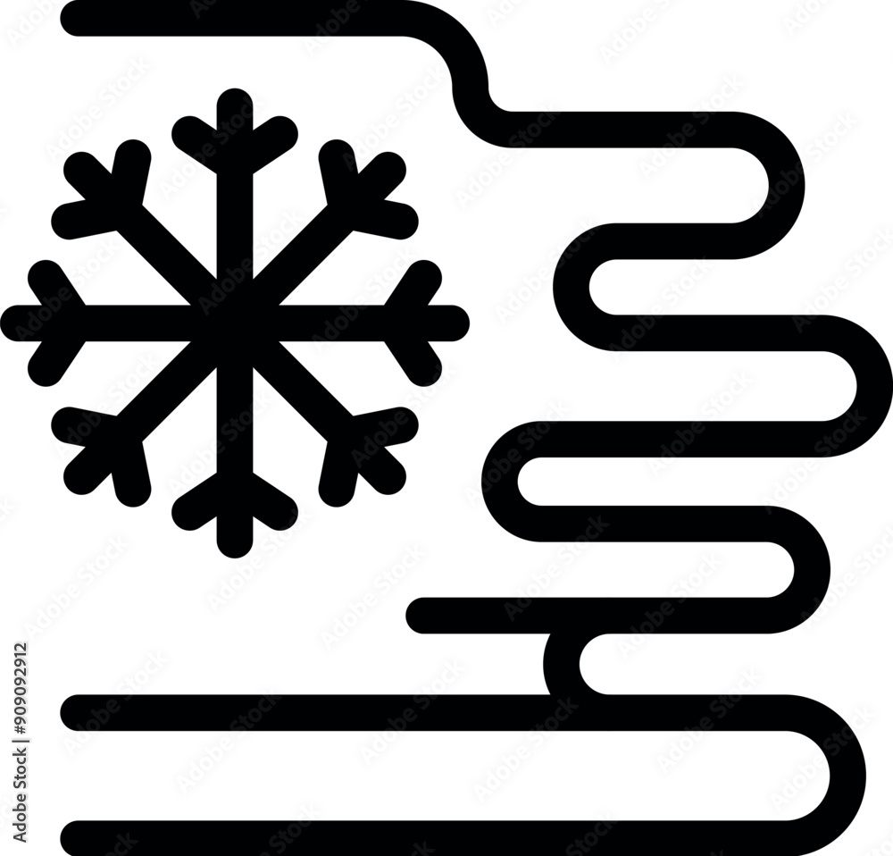 Black icon of a snowflake blowing cold air representing an air conditioning system Black icon of a snowflake blowing cold air representing an air conditioning system
