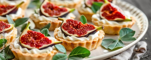 French brunch plate with fresh fig and goat cheese tartlets