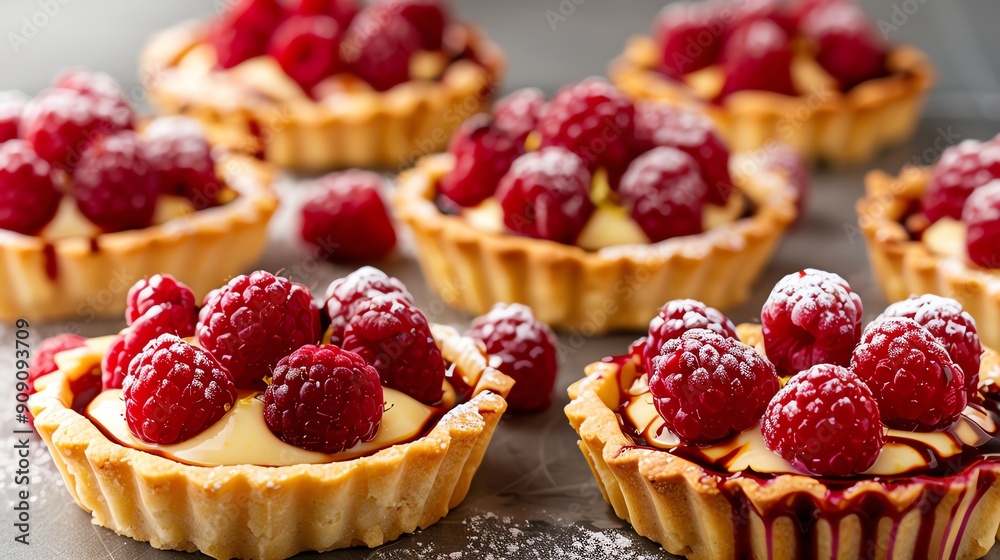 French brunch spread with raspberry and lemon curd tartlets French brunch spread with raspberry and lemon curd tartlets