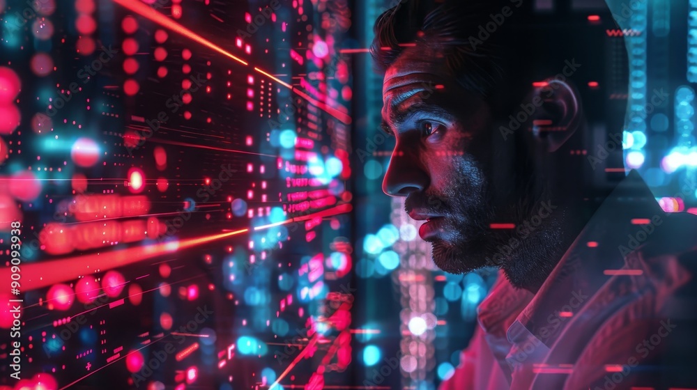 Futuristic economic crisis with holographic price reductions in neon interface realistic photo Futuristic economic crisis with holographic price reductions in neon interface realistic photo