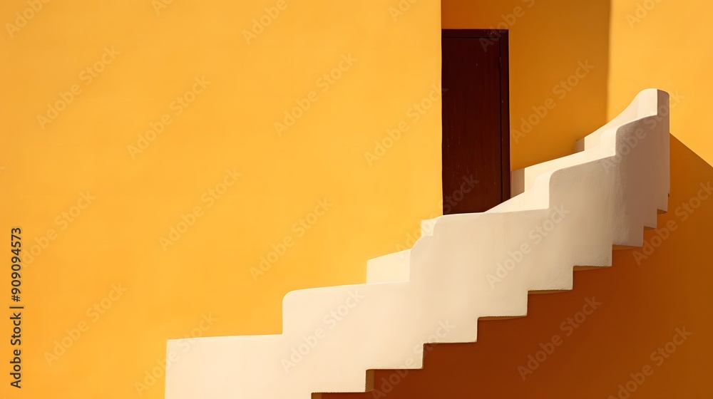 Minimalist yellow wall with sharp stairs and geometric design. Minimalist yellow wall with sharp stairs and geometric design.