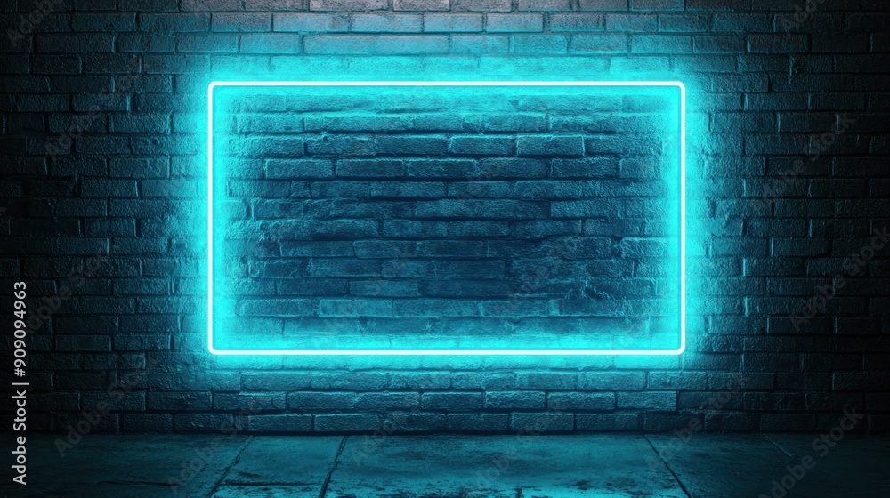 Glowing Neon Light Frame on a Brick Wall Glowing Neon Light Frame on a Brick Wall