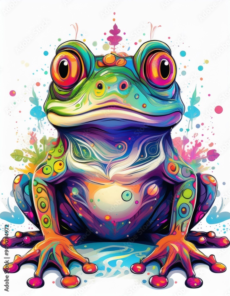 Psychadelic theme Frog. Spirit Animal totem guide illustration