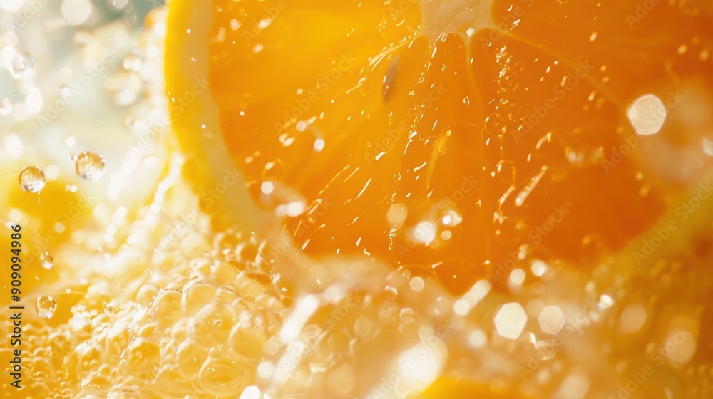 Orange slice dropped into water creates a stunning splash, bursting with vitamins and flavor Orange slice dropped into water creates a stunning splash, bursting with vitamins and flavor