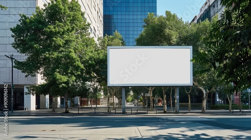 Clean White Billboard Display on Urban Boulevard Background