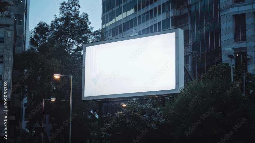 Minimalist White Billboard Display on Busy High Street Background Minimalist White Billboard Display on Busy High Street Background