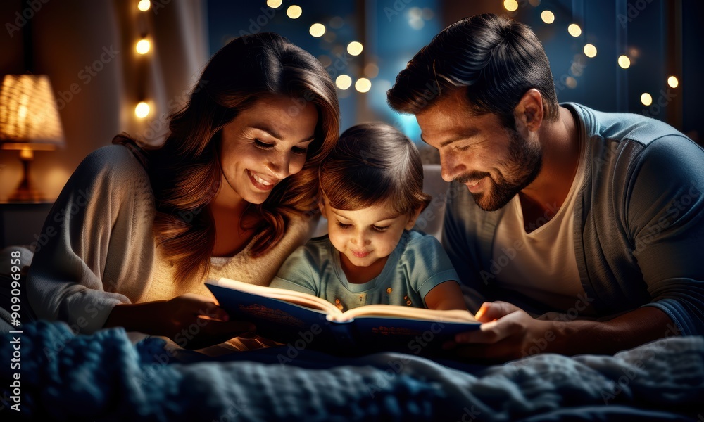 Family, A Family Reading Bedtime Story at Night Family, A Family Reading Bedtime Story at Night