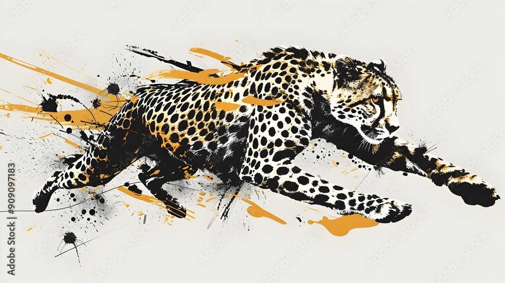 Stylized Cheetah with Speed Graphic for Shirt Design against White Background Stylized Cheetah with Speed Graphic for Shirt Design against White Background