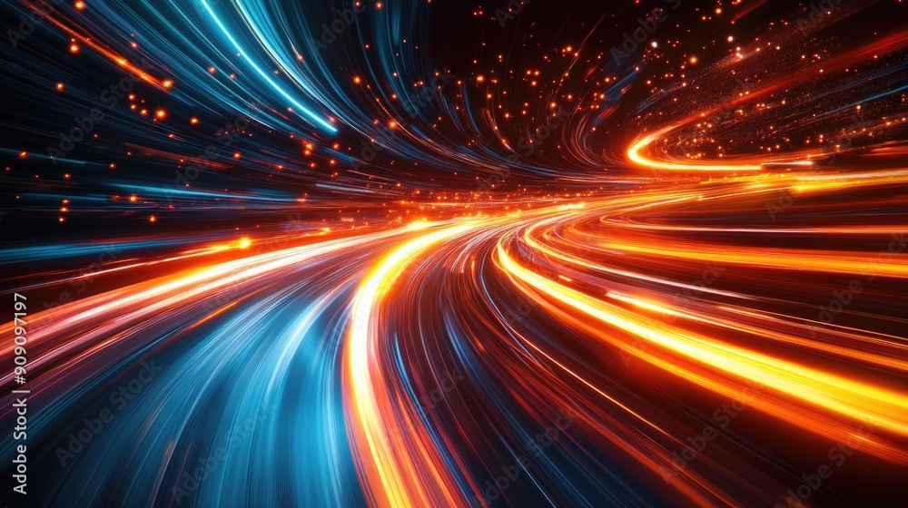Glowing Abstract Digital Light Trails in Dark Space Glowing Abstract Digital Light Trails in Dark Space