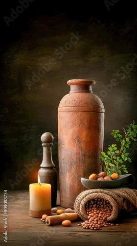 Fototapeta Rustic Kitchen Still Life with Earthenware and Spices