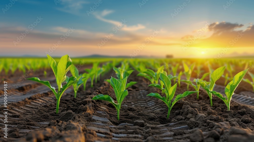 New Life Emerging from the Soil at Sunset