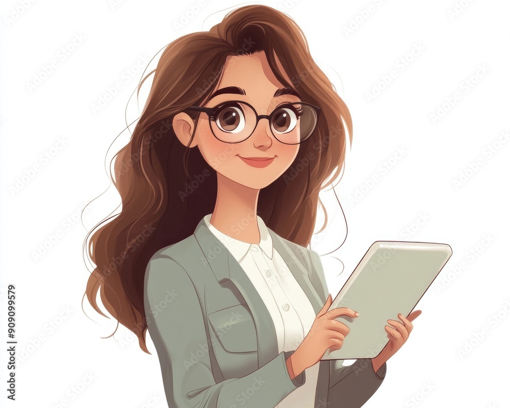 Efficient Cartoon Businesswoman Using Digital Assistant for Scheduling and Organization Efficient Cartoon Businesswoman Using Digital Assistant for Scheduling and Organization
