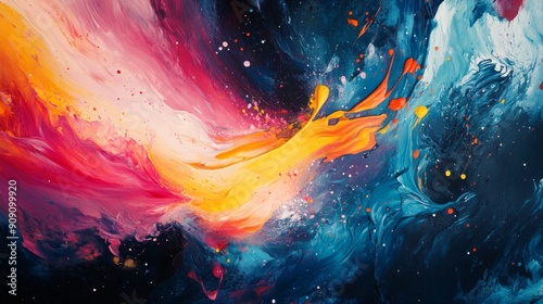 Abstract Painting of Swirling Colors with Splashes and Dots photo