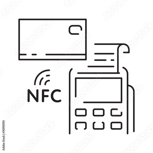 Banking, Payment Methods and Finance Related line icon with Pos Terminal, ATM Machine, Credit Card, Receipt