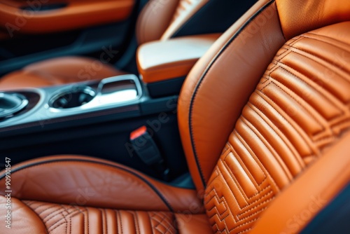 A close-up of the leather empty interior inside the car. Background for dry cleaning and repair of car seats photo