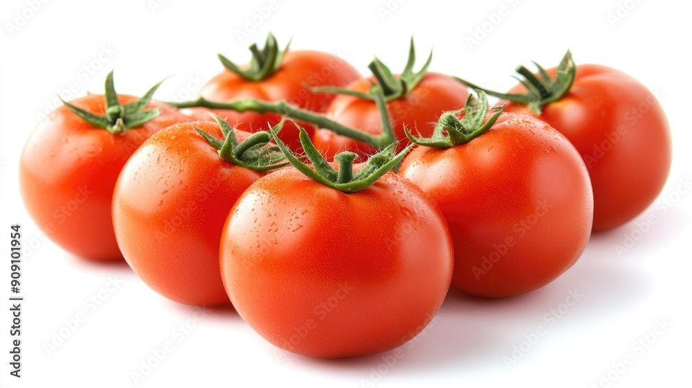 Fresh, plump tomatoes on a white background, highlighted by their rich red color and smooth texture, perfect for a healthy diet concept Fresh, plump tomatoes on a white background, highlighted by their rich red color and smooth texture, perfect for a healthy diet concept