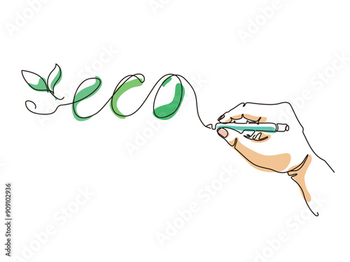 sketch lifestyle A058 hand hold the pen and writing the text ECO shows the concept of ECO vector illustration graphic EPS 10