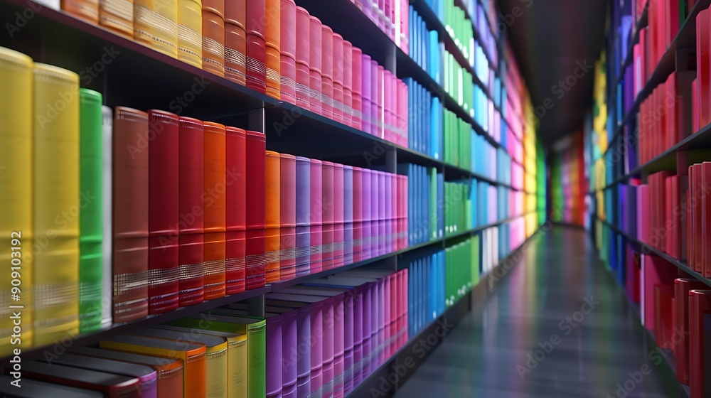 Library book rows in separated colors Library book rows in separated colors