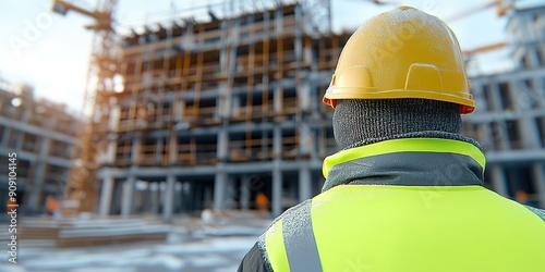 Construction Worker in Cold Weather at Building Site