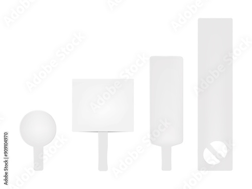 Blank hand held sign set isolated on white background. Vector mockup. Handheld board for events mock-up kit. Template for design